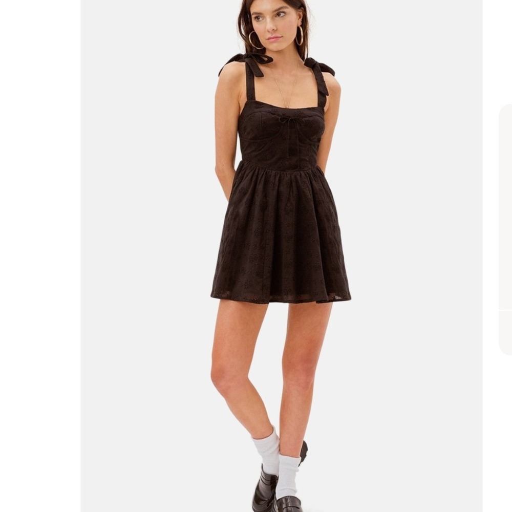 For Love and Lemons Marla Black Eyelet Mini Dress SzXS Dark Romantic Whimsigoth
